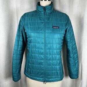 Patagonia Nano Puff Jacket Primaloft Puffer Quilted Full Zip Teal Blue Small